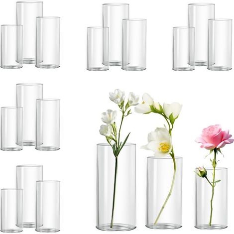 Lot de 18 vases cylindriques en Verre pour fêtes, Mariages et banquets (18, 10 + 12 + 15 cm) (1/5)