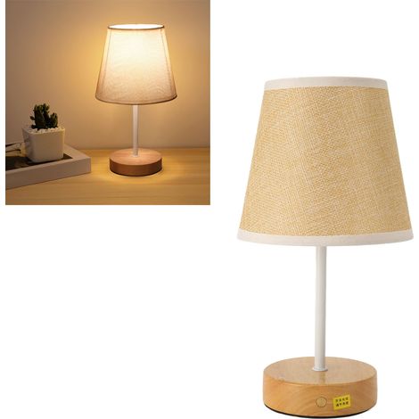 Lampe de chevet ronde avec occultation en tissu et lin, design LED, style minimaliste, lumière chaude, idéale pour les chambres d'enfants. (1/5)