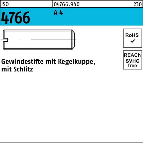 ISO 4766 Gewindestifte mit Kegelkuppe & Schlitz A 4 M 3 x 10 A 4 S 50 Stk (1/2)