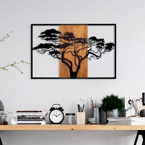 Asir Group Llc – Décoration murale en bois et métal – Acacia Tree – Dimensions 90x58x3 cm – Livrée montée – Pour intérieur moderne (1/5)