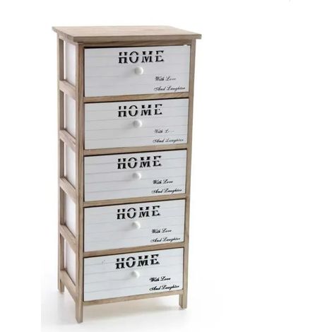 Cómoda de madera HOME 40x29x90 cm, 5 cajones, estilo shabby chic