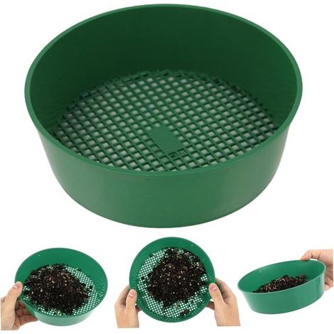 Tamis de jardin rond en 2 parties, vert robuste, outil de jardin multifonctionnel (1/4)