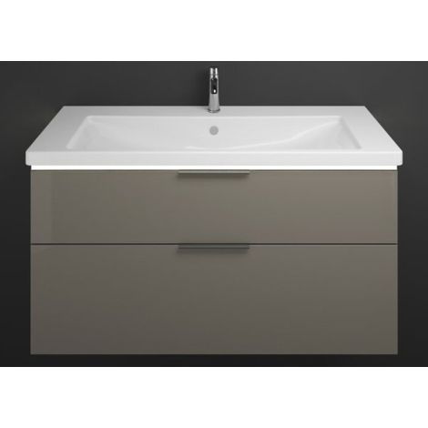 Burgbad Eqio Keramik-Waschtisch mit Unterschrank, 2 Auszüge mit LED-Beleuchtung, Griffleiste Grau Hochglanz/Alpinweiss 123 cm Schwarz matt (1/2)