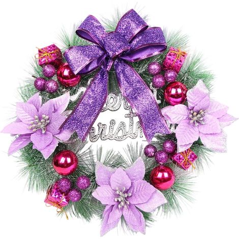 Guirlande De Noël Artificielle - 30 Cm - Décoration Porte Mur Fenêtre Intérieur Extérieur - Avec Ruban - Violet - 1 Pièce (1/5)