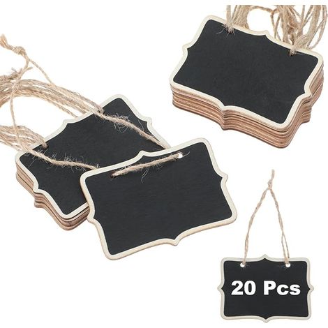 20 Pack Mini Chalkboard with Hanging Twine, Reusable Wooden Labels for Weddings, Parties, Buffets, Table Numbers and Plant Markers (1/5)