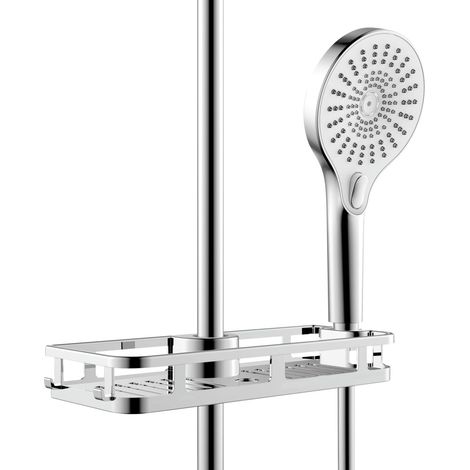 Tablette de douche, étagère de douche avec crochet et support pour pommeau de douche en plastique, 28,5 x 4 x 11,5 cm, argent finition brillante (1/5)