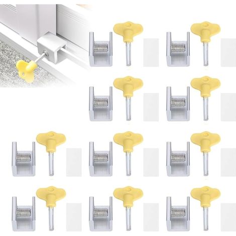 Verrou De SéCurité De FenêTre Coulissante, Loquet De FenêTre Coulissante En Alliage D'Aluminium RéGlable Avec Clé, Serrure De SéCurité De Cadre De Porte, Verrou Baie Coulissante(10 Jeux) (1/5)