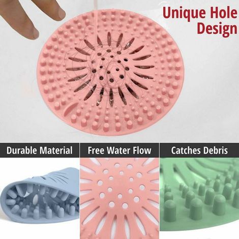 Couvercle de Drain - Filtre Attrape Cheveux en Silicone avec Ventouse - Pour Douche Cuisine Salle de Bain - Lot de 5 (1/5)