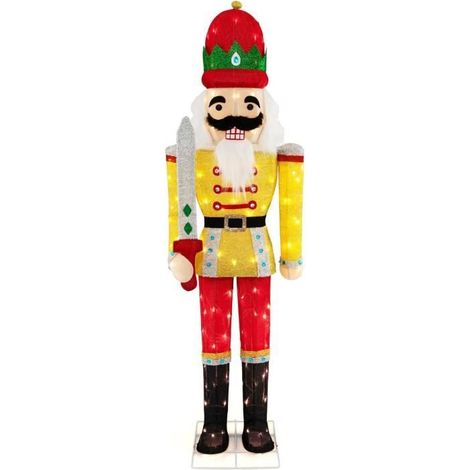 GOPLUS Décoration de Noël Lumineuse en Forme de Soldat, Figurine 166 cm avec Socle en Métal, 100 Lumières LED Blanches Chaudes (1/4)