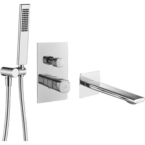 Verdeckte Badewannenarmatur mit TORES Silver Chrome Laveo Duschset (1/2)