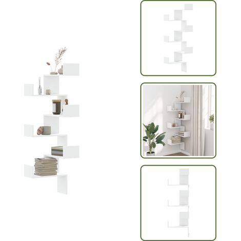 Étagère d'angle murale blanc 45x45x147 cm bois d'ingénierie - Étagère Murale - Étagère D'angle - Meuble Mural - Décoration Murale - Rangement Mural (1/5)