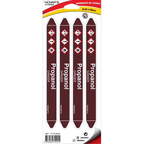 Planche de 4 marqueurs de tuyauterie 250 x 26 mm pour Ø 20 à 50 mm - Propanol - 4700915