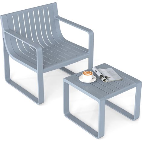 COSTWAY 2 Piece Patio Furniture Set Weatherproof PP Chair w/Coffee Table-Gray (1/5)