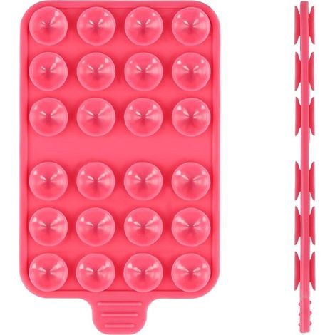 Support de téléphone à ventouse double face - Étui de téléphone à ventouse en silicone - Poignée mains libres - Support de téléphone en silicone pour iPhone et Android - Pack individuel (Rose rouge)