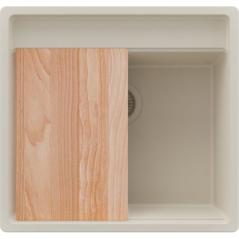 PRIMAGRAN Evier Cuisine en Granit 56x53cm,Lavabo 1 bac + Kit de Vidage + Planche à Découper, Évier à Encastrer au meuble 60cm - Bergen, Beige (1/5)