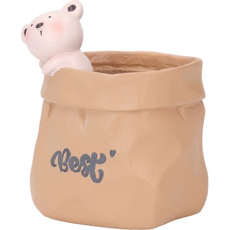 Porte-crayons décoratif en résine, en forme d'animal mignon dans un sac d'épicerie, petit pot de fleurs succulentes, idéal pour la chambre, le bureau ou comme cadeau de pendaison de crémaillère. Ours (1/5)