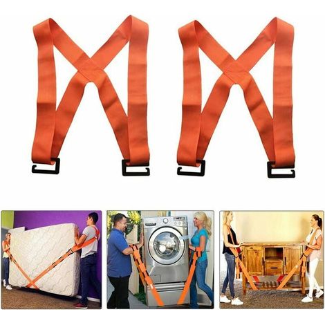 Sangle Déménagement, Bretelles de Levage, Système de Levage et de Déplacement de 2 Personnes Avec Coussin, Déplacez, Transportez et Sécurisez Facilement des Meubles, Objet Lourd jusqu'à 400KG - Orange (1/5)