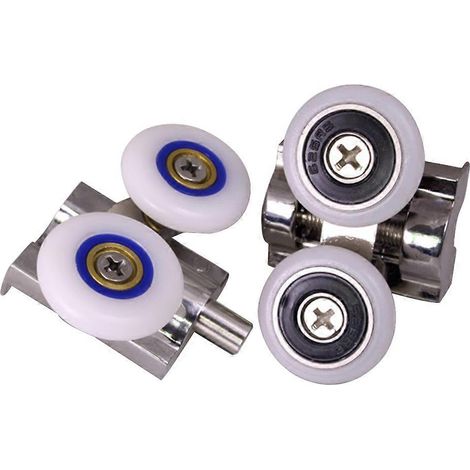 4 Stück/2 Sets obere und untere Räder für doppelrädrige, mobile Rollen mit Federmechanismus für Duschkabinen mit Glastür (1/3)