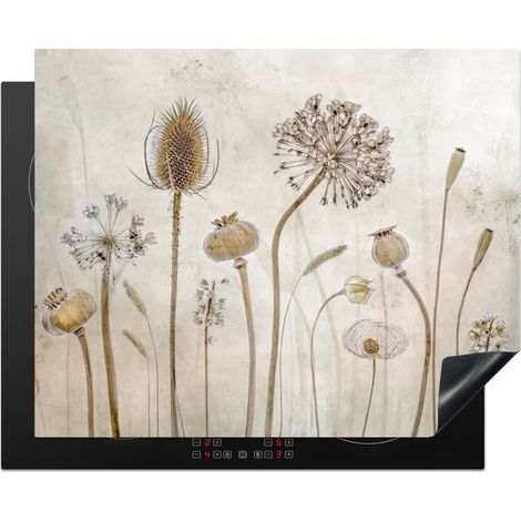 PROTECTION PLAQUE INDUCTION Fleurs - Aquarelle - Nature morte - Marron - Vintage Cuisine Accessoire 65x52 cm