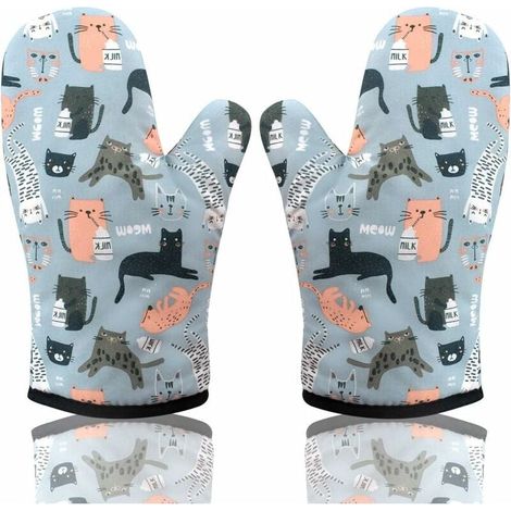Chat 1 Paire Gant de Cuisine, Gant Four Manique Four Oven Mitts Oven Gloves Gant Manique Anti Chaleur Respirant Gants Isolants Cuisine pour Barbecue Cuisson Cuisine Pizza Biscuit Gâteau (1/5)