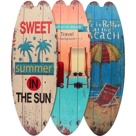 Décoration Murale Style Élégant Planches de Surf en Bois 3pcs Résistantes à Déformation pour Salle à Manger ou Bar Plage (1/5)