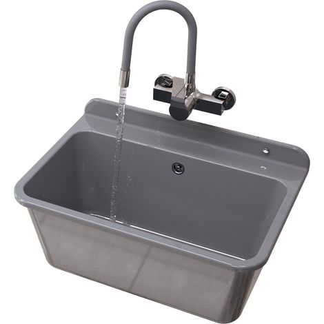Évier utilitaire grand gris granit LARGE ensemble cuve technique robinet flexible siphon 1 unité (1/5)