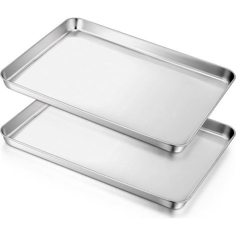 Plat à four rectangulaire en acier inoxydable (2 pièces) - pour la cuisson, le service - 316 x 246 x 25 cm - sain et de haute qualité - compatible lave-vaisselle (1/5)