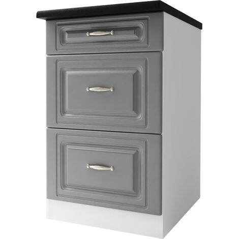 Tendencio – Meuble de cuisine bas 50 cm – 3 tiroirs – Structure en bois – Pour espaces réduits – Design moderne gris