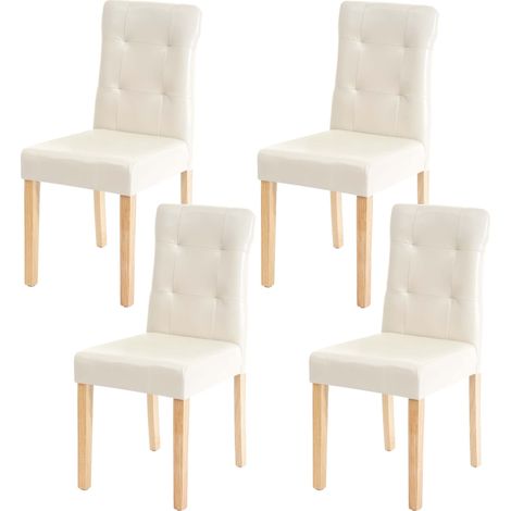 Set 4x sedie sala da pranzo soggiorno HHG-984 legno ecopelle avorio gambe chiare