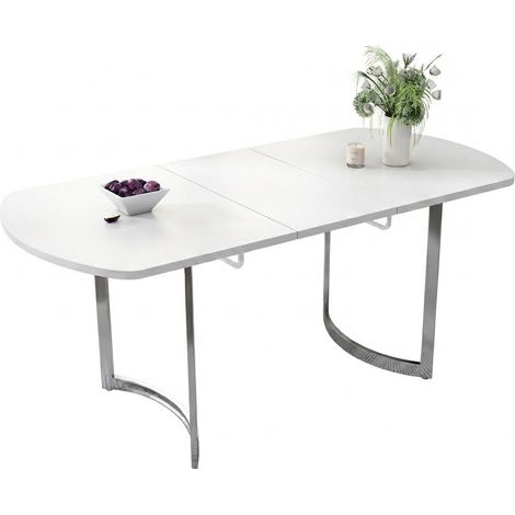 ELVMI Mesa de Comedor Extensible para 4 a 6 Personas con Tablero Ajustable, Estructura de Aleación, Comedor, Blanca y Patas Plateadas (1/5)