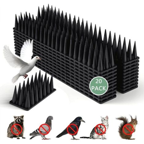 Bird spikes, pack of 20/6 m, insect and animal repellent for squirrels, raccoons, pigeons, cats, foxes, outdoor bird fencing (Black) (1/5)
