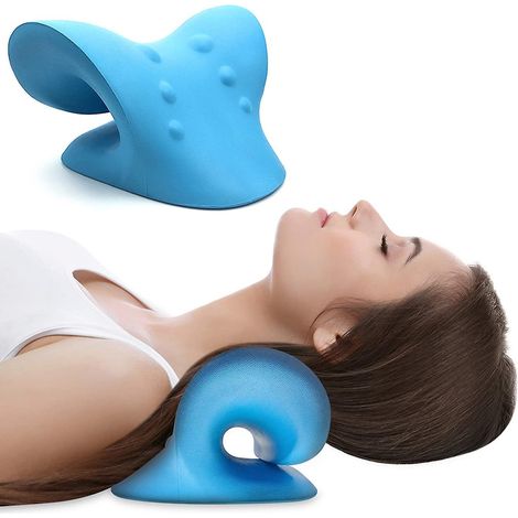 cervical Traction Device, Neck Stretcher, Neck Pain Relief, Neck Traction, Neck Pain Relief Pillow - Blue (1/5)