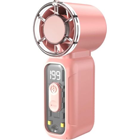 Ventilateur turbo portable à main – Mini ventilateur rechargeable avec 199 vitesses réglables – Lampe torche LED intégrée – Utilisation à main ou tour de cou pour été et voyage (1/5)