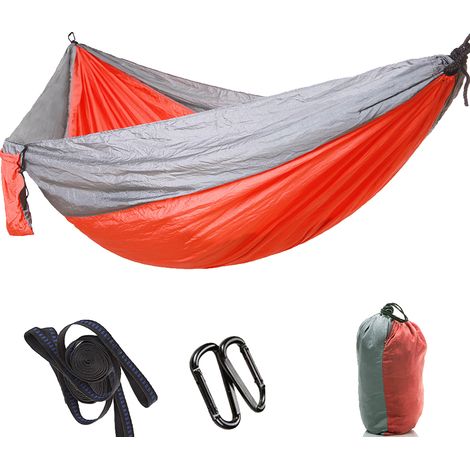 Hamac suspendu extérieur allongé élargi pour camping voyage détente balançoire couchage (Gris+Orange) (1/5)