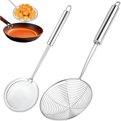 2-Piece Skimmer Set, Stainless Steel Kitchen Spider Skimmer, Fine Mesh Skimmer, Strainer Spoon with Long Handle, for Cooking, Grilling, Steaming (1/5)