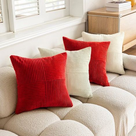 4 fodere per cuscini Boho,45 x 45 cm,con motivo a croce,fodere decorative in velluto a coste,fodere moderne per divano,bianco arancione (1/5)