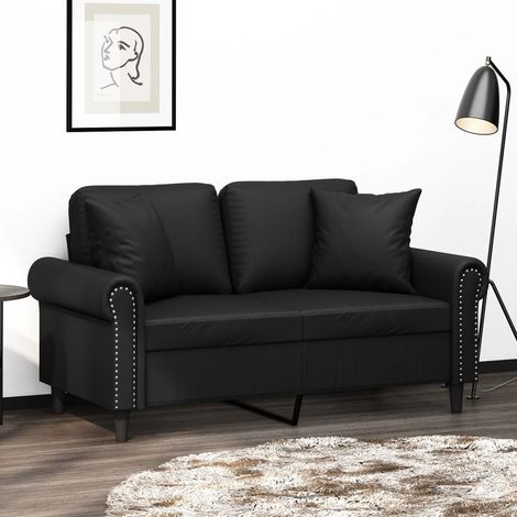 2-Sitzer-Sofa mit Zierkissen Schwarz 120 cm Kunstleder (1/5)