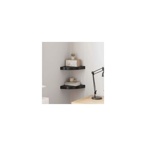 Mensole angolari sospese, set da 2, nero lucido, 25 x 25 x 3,8 cm, MDF-Crezuo