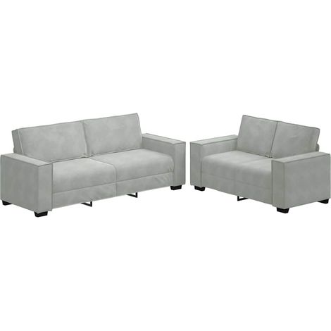 Maison Exclusive - Ensemble canapé 2 pcs avec coussins velours gris clair (1/5)