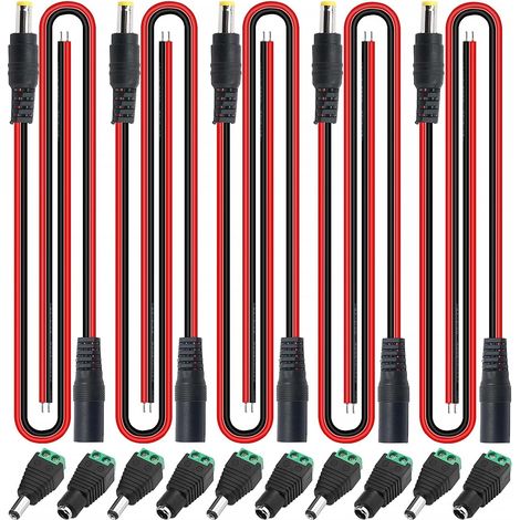 10 Paire 5.5 X 2.1mm DC Connecteur Kit, DC Power Jack Adaptateur Vis Borne Connecteur + DC Pigtail Cable, Connecteur pour la Caméra CCTV, LED ou d'autres dispositifs de DC 12V (1/5)