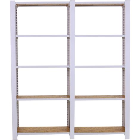 Estantería metálica sin tornillos OFFICLICK de 5 estantes (210x160x30cm) BLANCO Y OSB (1/5)