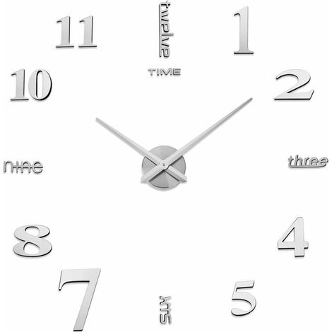 DIY 3D Wall Clocks Modern Design Acrylic Wall Clocks Wall Stickers Home Decoration for Living Room Kids Room (Silver) (1/5)