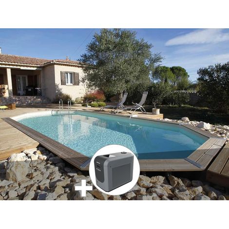 Kit piscine bois Ubbink Azura 6,10 x 4,00 x 1,20 m - Liner beige + Poolican (1/2)