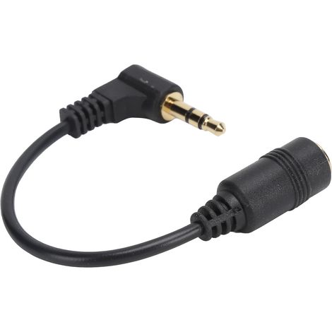 Câble coudé à 90° RC-045, 3 pôles, connecteur mâle/femelle 3,5 mm, rallonge audio pour écouteurs, noir (1/5)