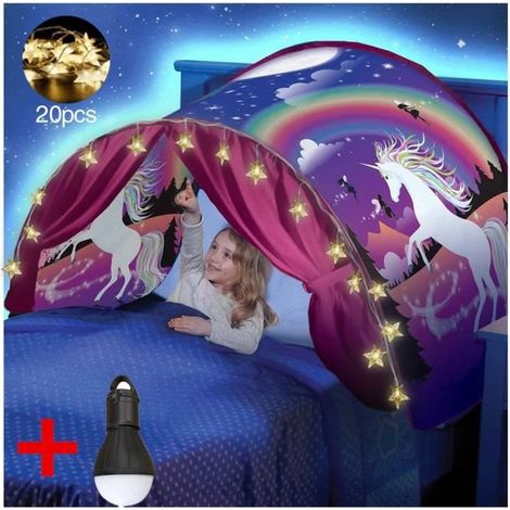 Dream Tents - Kids Pop Up Tente de Lit ,Tentes de rêve Cadeau de Noël pour enfants + 20 LED étoiles Chaîne de Lumières (1/4)