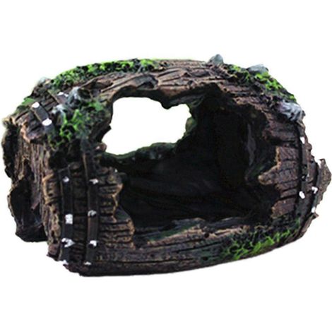 Ornements en résine en forme de grotte en tonneau pour aquarium noir-- (1/5)
