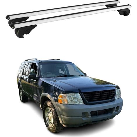OMAC Barres de toit en aluminium pour Ford Explorer III 2002-2005 – TÜV / DIN 75302:2019 – Antivol inclus – Charge max 75 kg – 2 barres Argent (1/4)