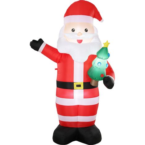 Père Noël gonflable - Outsunny - 243 cm lumières LED, matériel fixation et souffleur - intérieur et extérieur - polyester - rouge (1/2)