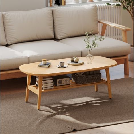 Ovale Couchtisch mit Ablage, 120 x 60 x 42 cm, Naturholz OKMYHOME (1/5)