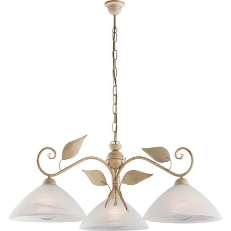 Lampadario Classico Esse 3 Luci Ferro Battuto E Vetro Avorio E Oro (1/3)
